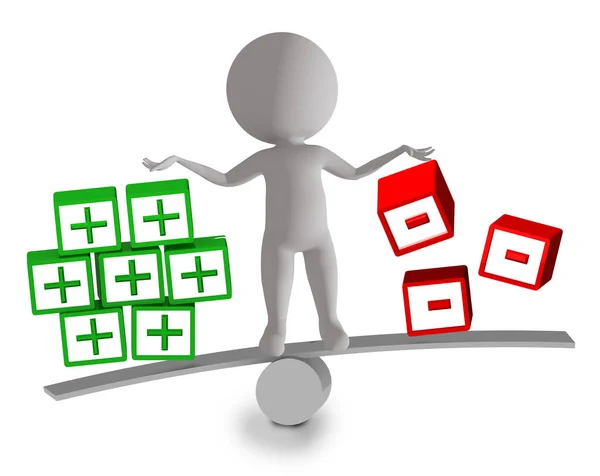 pozitif artı eksi, evet erkek karakteri beyaz arka planda izole - 3D görüntüleme