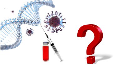 vaccine vaccination virus dna doubts  ask questions covid-19 coronavirus dna water white background - 3d rendering clipart