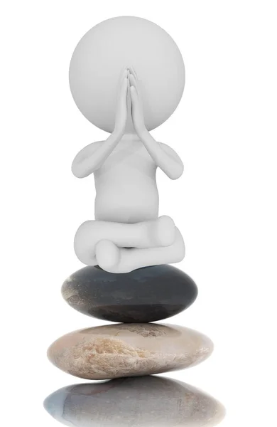 瑜伽平衡堆在石头卵石上运动放松人3D隔离 3D渲染 — 图库照片