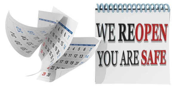 covid 10 koronavirüs tecrit arkaplanı ve metin - 3d oluşturulduktan sonra takvim uçuş sayfalarını yeniden aç