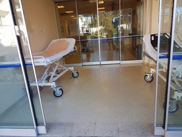 stretcher bed   in hospital front door for patients