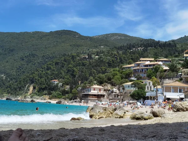Agios Nikitas Dorf Griechischer Touristenort Blauen Meer Auf Der Insel — Stockfoto