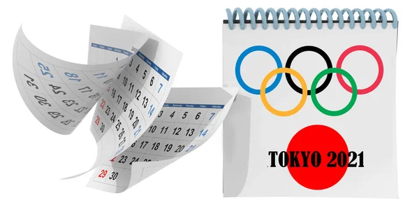 Olympische Spelen Olympische Ringen Toky Japan Countdown Kalender Vliegen Pagina — Stockfoto