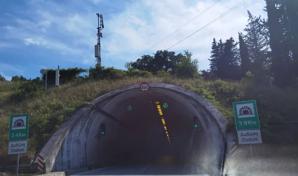 Túnel Egnatia Carretera Griega Luces Desenfoque Velocidad Transportes Coches Fondo — Foto de Stock