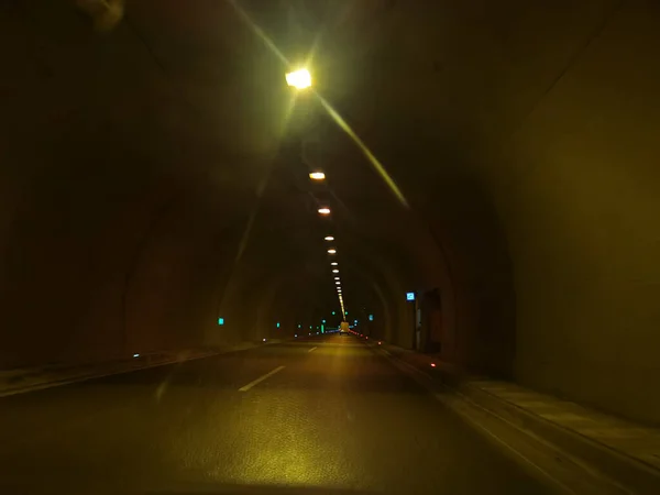 Туннель Egnatia Шоссе Греция Огни Размытие Скорости Транспорт Задние Автомобили — стоковое фото