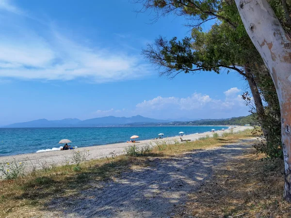 Mitikas Plajı Turizm Beldesi Deniz Çam Ağaçları Yaz Mevsiminde Mükemmellik — Stok fotoğraf