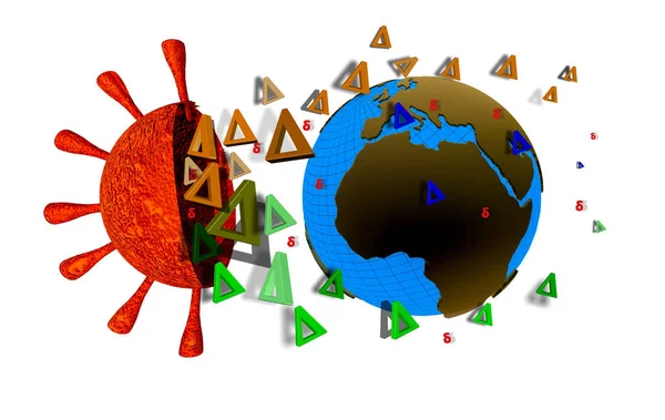 Delta Covid Aarde Globale Covid Coronavirus Mutatie Variant Dominant Rendering — Stockfoto