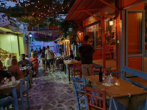 Redakcja Preweza City Alleys Lipiec 2021 Grecja Uliczki Kawiarni Miejskiej — Zdjęcie stockowe