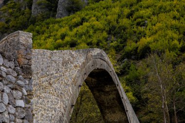 Konitsa kenti, sonbaharda eski köprü ve voidomatis nehri ile kavis oluşturdu, Yunanistan