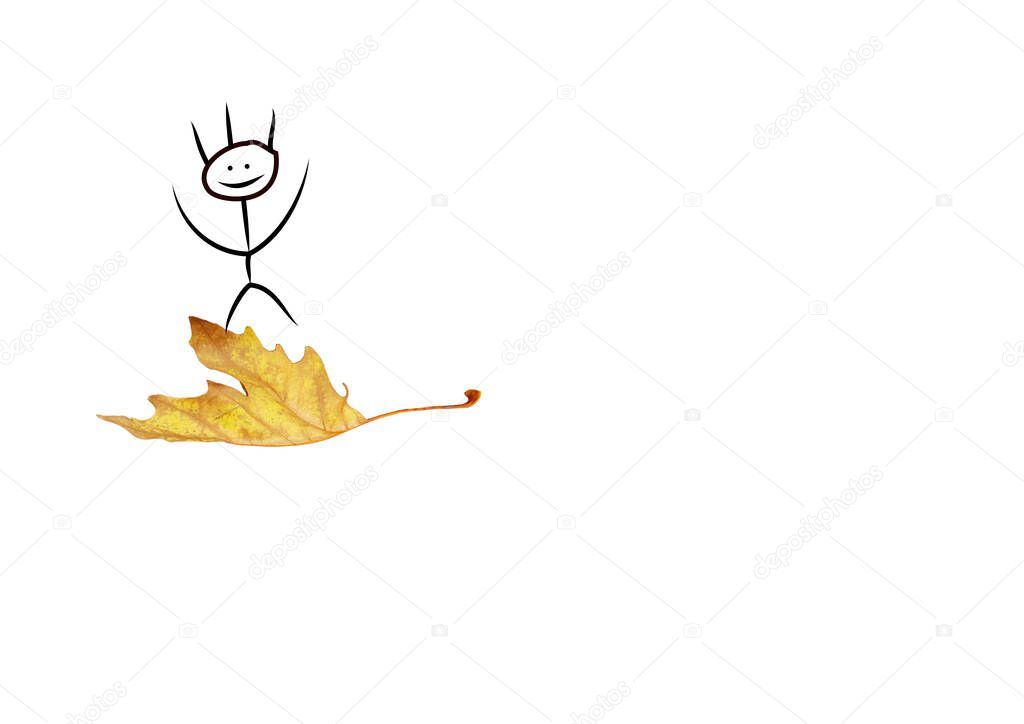 autumn leaf parachute man falls falling for background  - 3d rendering