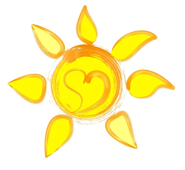 Sonne Mit Herzisoliertem Hintergrund Darstellung — Stockfoto