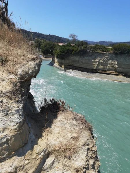 Kanal Amour Smal Strand Corflu Eller Kärlekskanal Norra Sidan Greece — Stockfoto