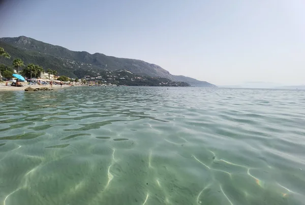 Corflu Kerkyra Ipsos Plage Avec Palmiers Vacances Été Greee — Photo