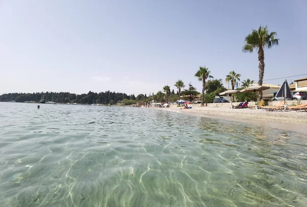 Corflu Lub Kerkyra Ipsos Plaża Palmami Letni Ośrodek Wypoczynkowy Greee — Zdjęcie stockowe