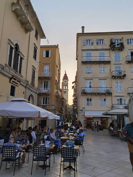 Redakcja Corflu City Serca 2021 Corfu City Alleys Shops Greckie — Zdjęcie stockowe