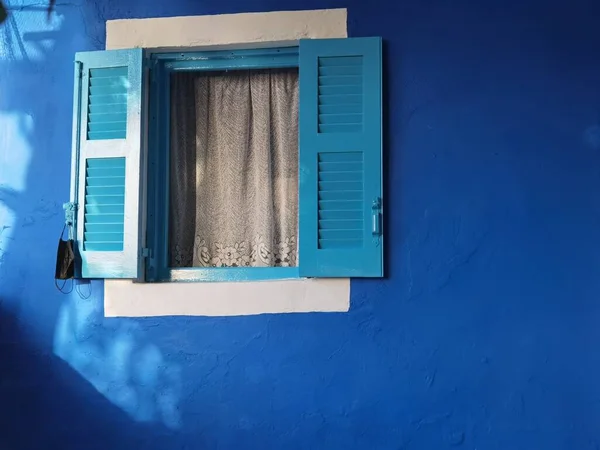 Restaurante Peixe Taberna Pôr Sol Pelo Mar Azul Janelas Azul — Fotografia de Stock