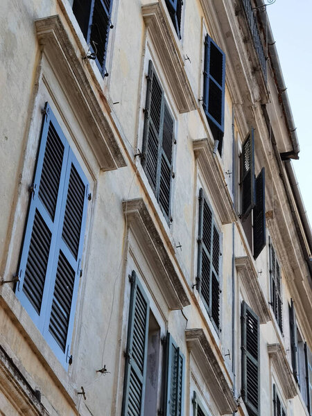 Window windows in corfu city greece, old style traditional vintage for background