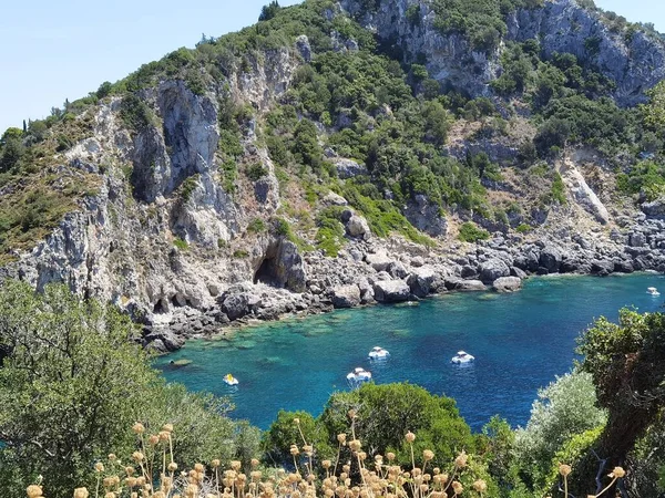 Palaiokastritsa Strand Och Hav Sommarsäsongen Korfu — Stockfoto