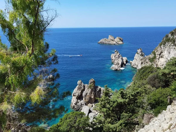 Palaiokastritsa Pláž Moře Letní Sezóně Ostrově Korfu — Stock fotografie