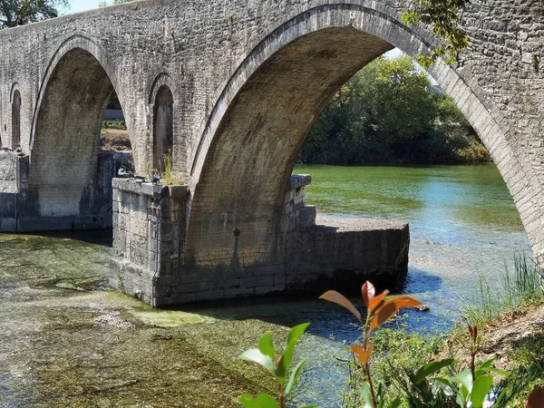 Γέφυρα Παλιά Τοξωτή Στην Πόλη Της Arta Ελλάδα Κατά Θερινή — Φωτογραφία Αρχείου