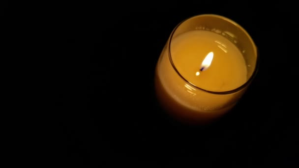 Candle Tear Dark Black Background Yellow Flame — Stock Video