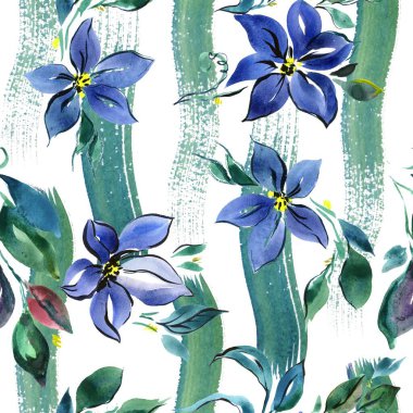 Suluboya mavi yabani çiçek deseni Kusursuz desen