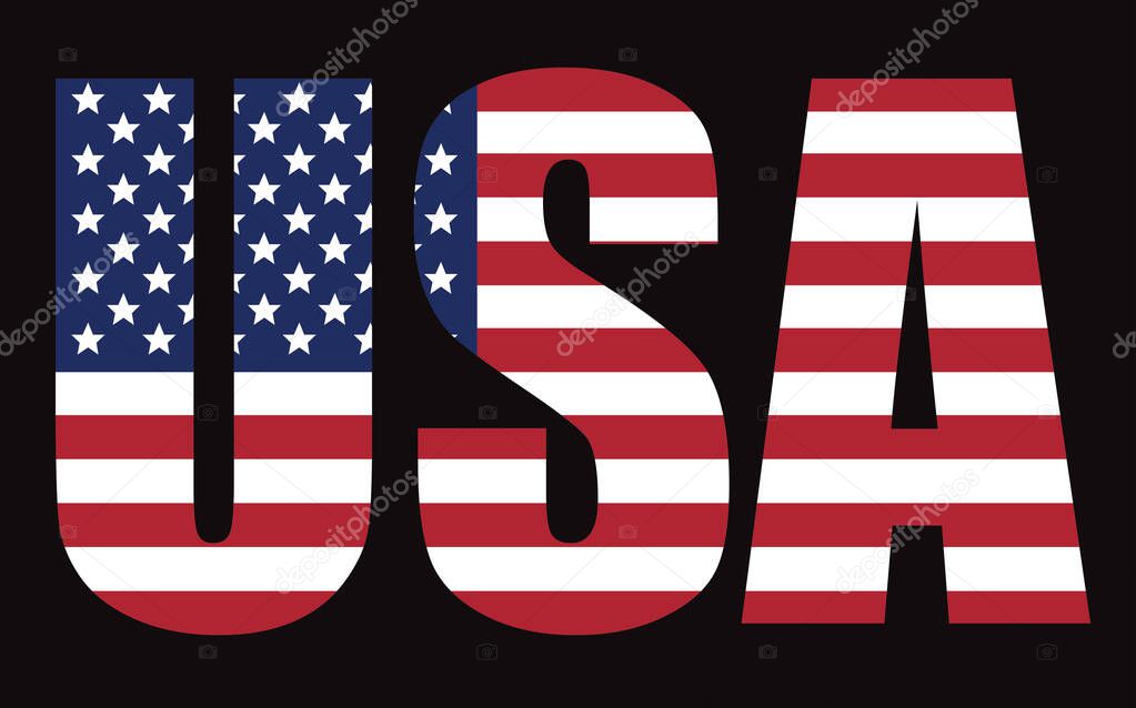USA vector lettering symbol.USA flag icon. USA flag in grunge style. Old dirty American flag.