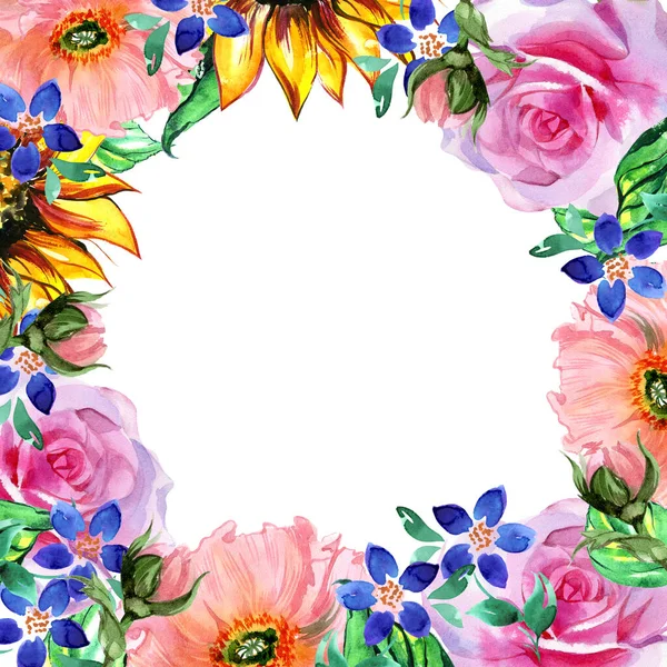 Rahmen der Blumenkarte Einladung Badge Banner Etikett — Stockfoto