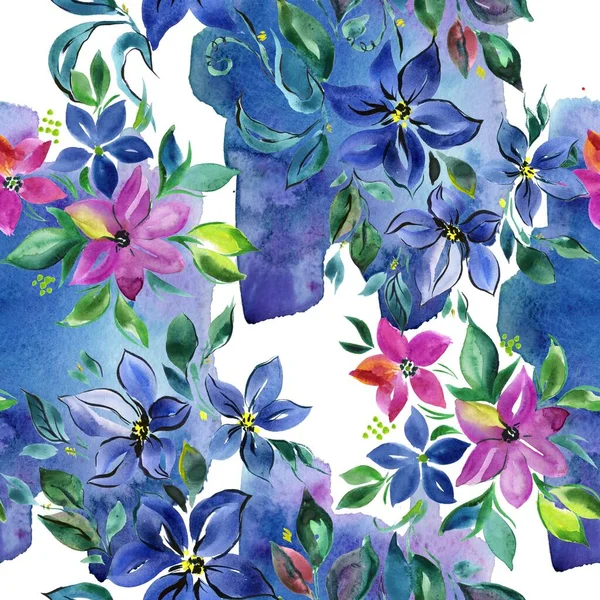 Acquerello blu fiore selvatico stampa modello senza cuciture — Foto Stock