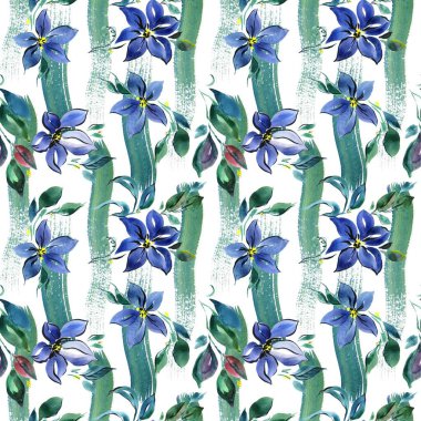 Suluboya mavi yabani çiçek deseni Kusursuz desen
