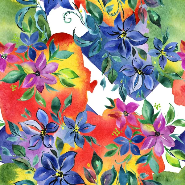 Aquarela azul flor selvagem impressão padrão sem costura — Fotografia de Stock