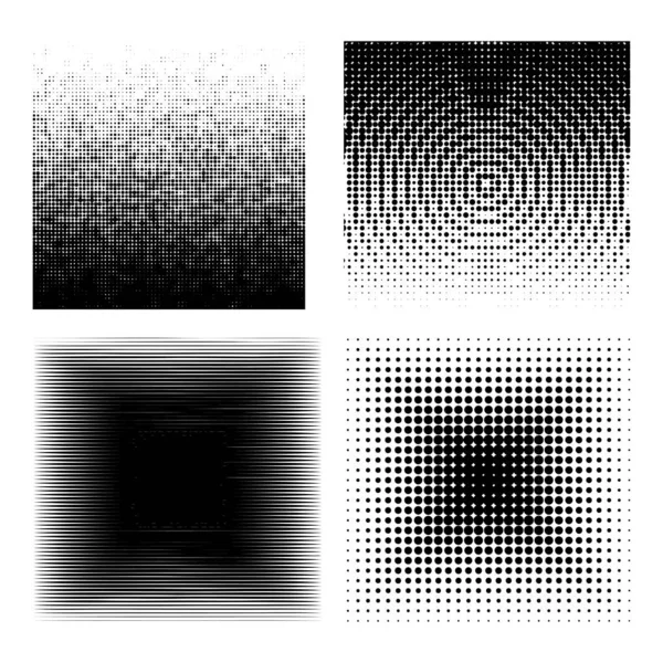 Vector Collection Ink Monochrome Halftone Squares Shapes — Stock Vector