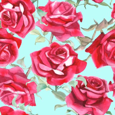 Suluboya kırmızı güller dikişsiz desen. Çiçek arkaplanı