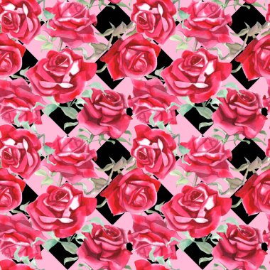 Suluboya kırmızı güller dikişsiz desen. Çiçek arkaplanı