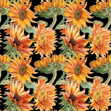 Suluboya ayçiçeği soyut baskı arkaplanı. Kusursuz desen. Yüksek kaliteli illüstrasyon