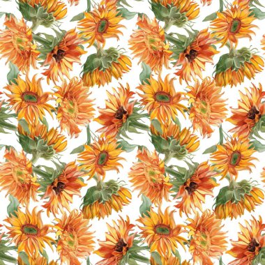 Suluboya ayçiçeği soyut baskı arkaplanı. Kusursuz desen. Yüksek kaliteli illüstrasyon