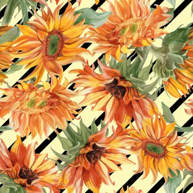 Suluboya ayçiçeği soyut baskı arkaplanı. Kusursuz desen. Yüksek kaliteli illüstrasyon