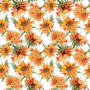 Suluboya ayçiçeği soyut baskı arkaplanı. Kusursuz desen. Yüksek kaliteli illüstrasyon