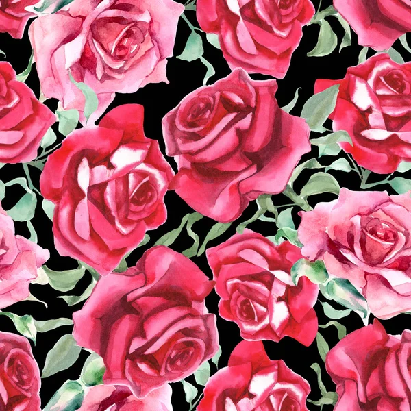 Suluboya pembe ve kırmızı güller. Kusursuz desen. Suluboya arka plan. Yüksek kaliteli illüstrasyon