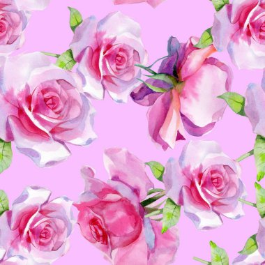 Kırmızı pembe suluboya güller ve altın sarısı antik akantisler. Kusursuz desen. Yüksek kalite fotoğraf