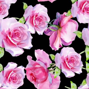 Kırmızı pembe suluboya güller ve altın sarısı antik akantisler. Kusursuz desen. Yüksek kalite fotoğraf