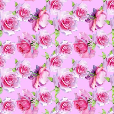 Kırmızı pembe suluboya güller ve altın sarısı antik akantisler. Kusursuz desen. Yüksek kalite fotoğraf