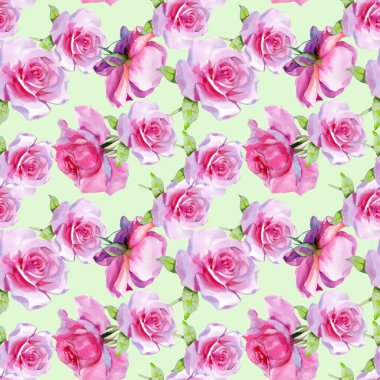 Kırmızı pembe suluboya güller ve altın sarısı antik akantisler. Kusursuz desen. Yüksek kalite fotoğraf