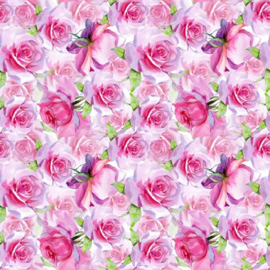 Kırmızı pembe suluboya güller ve altın sarısı antik akantisler. Kusursuz desen. Yüksek kalite fotoğraf