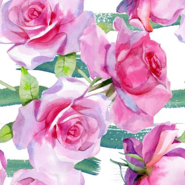 Kırmızı pembe suluboya güller ve altın sarısı antik akantisler. Kusursuz desen. Yüksek kalite fotoğraf