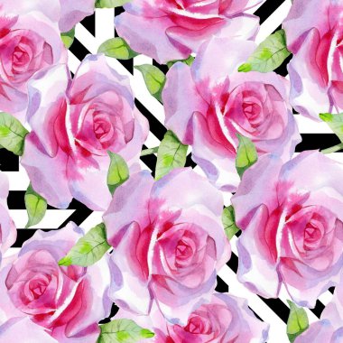 Kırmızı pembe suluboya güller ve altın sarısı antik akantisler. Kusursuz desen. Yüksek kalite fotoğraf