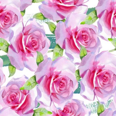 Kırmızı pembe suluboya güller ve altın sarısı antik akantisler. Kusursuz desen. Yüksek kalite fotoğraf