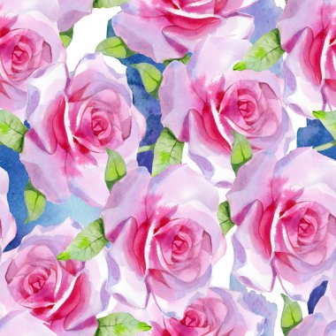 Kırmızı pembe suluboya güller ve altın sarısı antik akantisler. Kusursuz desen. Yüksek kalite fotoğraf