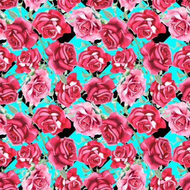 Suluboya pembe ve kırmızı güller. Kusursuz desen. Suluboya arka plan. Yüksek kaliteli illüstrasyon