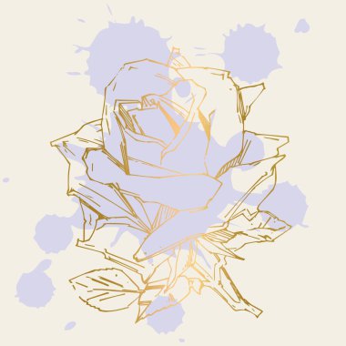 El çizimi gül. Vektör çizimi. Klasik dövme tarzı gül. Tasarım için çiçek motifi çizimi.